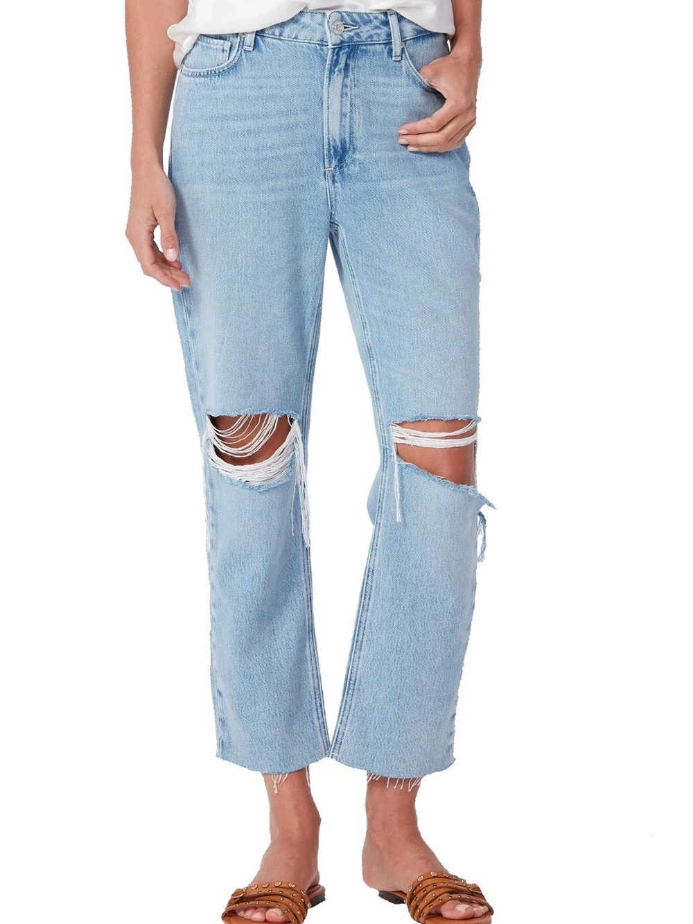 PAIGE Noella Doretta Destructed Straight Raw Hem Jeans